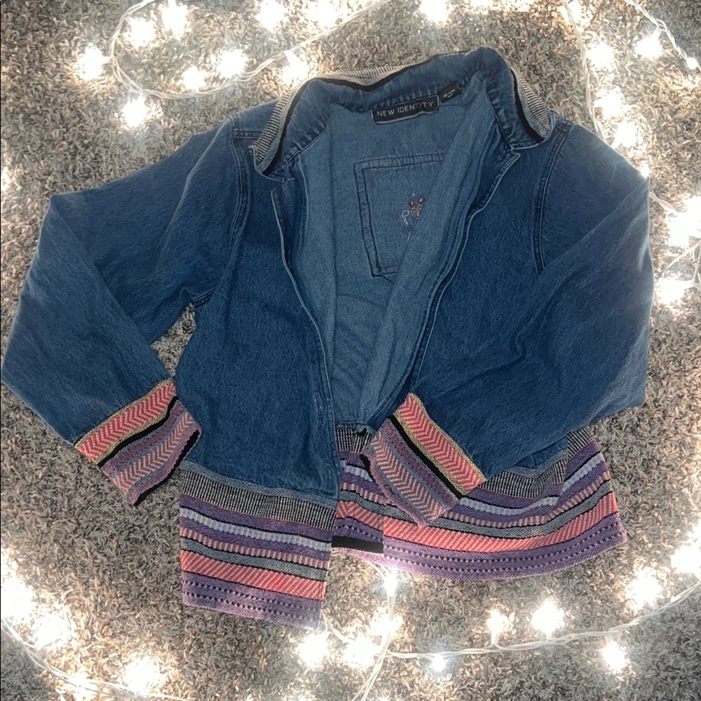 Blue Denim Jacket with Multicolor Trim